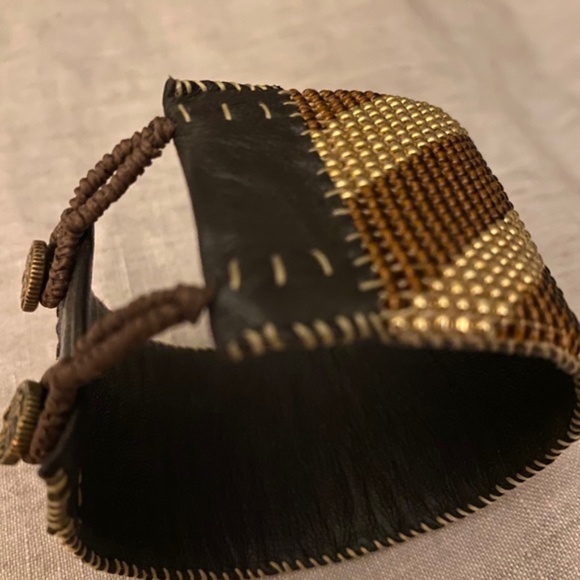 Love Heals beaded gold and brown cuff bracelet - Picture 4 of 5
